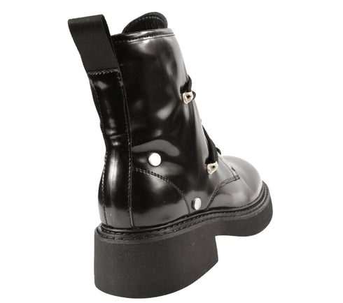 Bocanci casual, dama, PASS COLLECTION, WB70006A negru, piele lacuita, toc